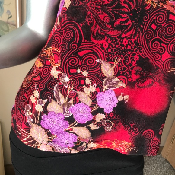 90’s Y2k Floral Black Red Mesh Blouse Graphic Shirt Short Sleeve Top Medium - Picture 4 of 13